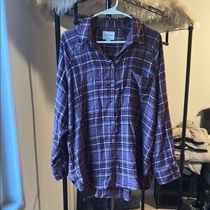 Purple Plaid Button-Up Shirt